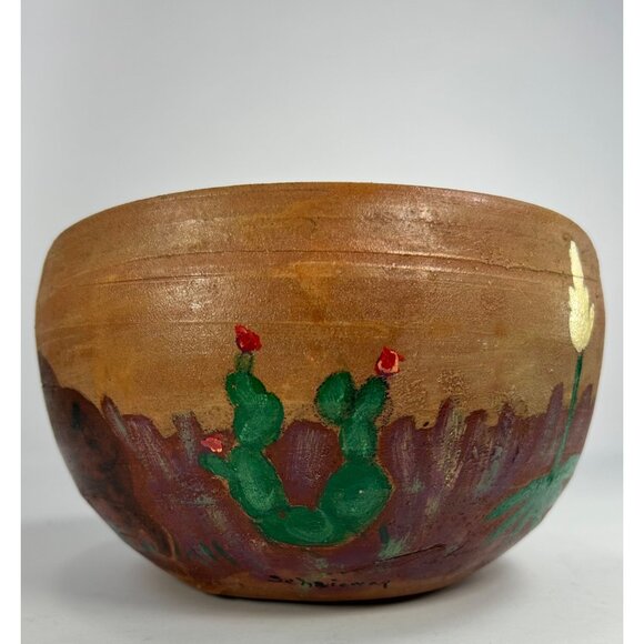 VTG Handmade Art Pottery Planter Terracotta Hand Painted SIGNED Made in Mexico - Picture 8 of 11